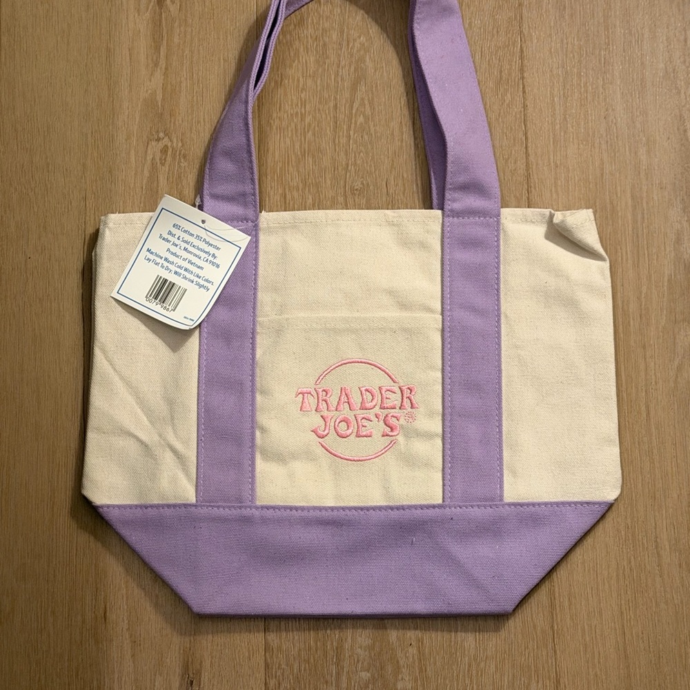 Trader Joe's Purple and Cream Canvas MiniTote Bag